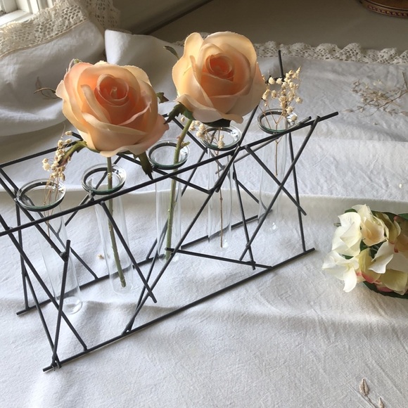 Test tube decor - flower vase - chemist - modern style decor - metal & glass - Picture 5 of 8